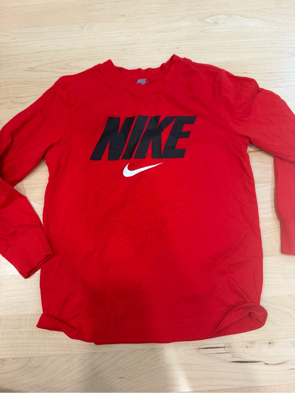 Nike Red Kids Crewneck Sweatshirt with Black Logo and White Swoosh
